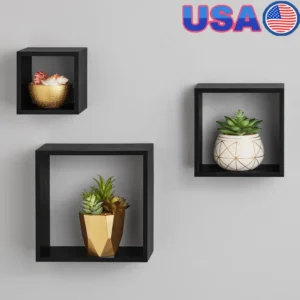 Black Wood Cube Shelf 3 Piece Set